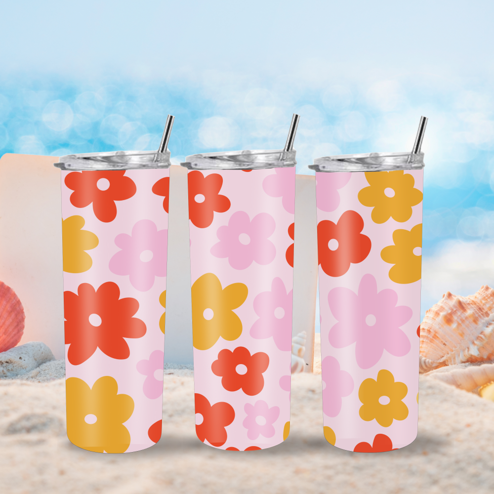 Retro Bloom: Shades of Pink 60's Flower Power Tumbler