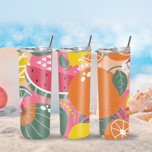 Juicy Joy: Colorful Fruit Print Tumbler for Fun Sips