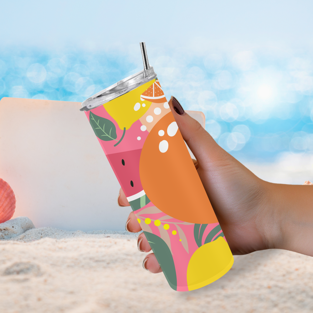 Juicy Joy: Colorful Fruit Print Tumbler for Fun Sips